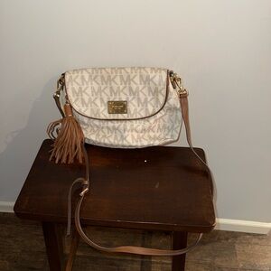 Michael Kors Cream and Brown Shoulder Bag with Signature MK Logo